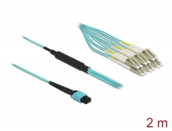 84872 Delock Optical Fiber Cable MPO female to 12 x LC Duplex male, Multi-mode OM3, 50/125 µm, 2 m