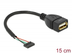 84831 Delock Kabel USB 2.0 2,00 mm 5-polna ženska priključnica > USB 2.0 Tipa-A ženski 15 cm