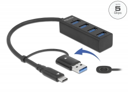 63828 Delock 4 Port USB 5 Gbps Hub mit USB Type-C™ oder USB Typ-A Anschluss 