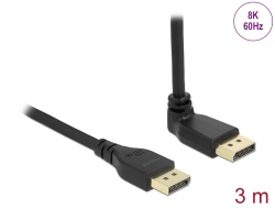 87151 Delock DisplayPort kabel muški ravan na muški 90° kutni prema gore 8K 60 Hz 3 m bez spojnice