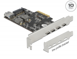 90059 Delock PCI Express x4-kort till 4 x USB Type-C™ + 1 x USB Typ-A - SuperSpeed USB 10 Gbps - Formfaktor med låg profil