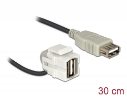 86327 Delock Keystone modul USB 2.0 A ženski 110° > USB 2.0 A ženski s kabelom bijela