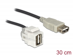 86329 Delock Keystone Modul USB 2.0 A Buchse 250° > USB 2.0 A Buchse mit Kabel weiß