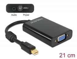 65598 Delock Adapter mini DisplayPort 1.1 muški > VGA ženski + audio + napajanje crno