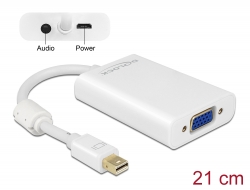 65599 Delock Adapter mini DisplayPort 1.1 Stecker > VGA Buchse + Audio + Power weiß