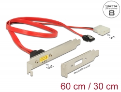 84949 Delock Slot bracket SATA 6 Gb/s 7 pin receptacle + Molex 2 pin power plug internal > SATA male pin 8 power external