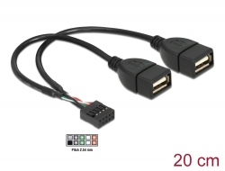 83292 Delock USB Kabel Pin Header Buchse > 2 x USB 2.0 Typ-A Buchse 20 cm