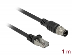 84922 Delock Cable RJ45 plug to M12 plug 8 pin A-coded Cat.5e SFTP 1 m