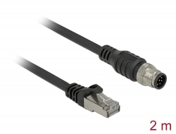 84923 Delock Kabel RJ45-plugg till M12 plugg 8-polig A-kodad Cat.5e SFTP 2 m