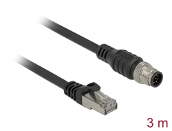 84924 Delock Cable RJ45 plug to M12 plug 8 pin A-coded Cat.5e SFTP 3 m