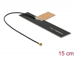 88982 Delock Antena LTE , męskie złącze I-PEX Inc., MHF® I , 0,5 - 2,0 dBi, płytka drukowana PCB, 1.13 15 cm, wewnętrzna, samoprzylepna