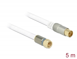 89402 Delock Anténní kabel F samec > IEC samice RG-6/U quad shield 5 m bílá Premium