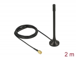 89490 Delock ISM 433 MHz Antenna SMA plug 2 dBi omnidirectional with magnetic base and connection cable (RG-174, 2 m) black