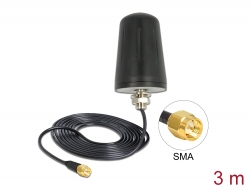 89534 Delock WLAN 802.11 b/g/n Antenne SMA Stecker 3 dBi omnidirektional mit Anschlusskabel (RG-174, 3 m) Dachmontage outdoor schwarz
