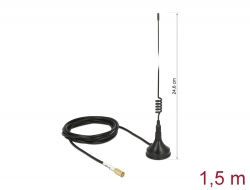 89612 Delock WLAN 802.11 b/g/n antenna SMB-dugó 2 dBi irányítatlan, rögzített, mágneses talppal és csatlakozókábellel RG-174 1,5 m, kültéri, fekete
