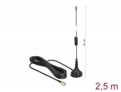 89613 Delock GSM / UMTS / LTE Antenna SMA plug 2 dBi fixed omnidirectional with connection cable RG-174 2.5 m outdoor black