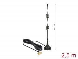 89614 Delock LTE Antenna SMA plug 90° 2.5 dBi fixed omnidirectional with magnetic base and connection cable RG-174 2.5 m outdoor black