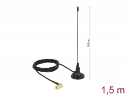 89615 Delock 480 MHz Antenă SMA tată 90° 2,5 dBi, fixă, omnidirecţională, cu bază magnetică şi cablu de conectare RG-174 1,5 m, de exterior, negru