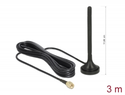 89618 Delock LTE Antenna SMA plug 2 dBi fixed omnidirectional with magnetic base and connection cable RG-174 3 m outdoor black