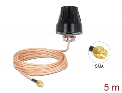 89899 Delock LTE Antenna SMA plug 2 dBi fixed omnidirectional with connection cable (RG-316U 5 m) outdoor black