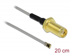 90402 Delock Câble d'antenne SMA femelle sur cloison vers I-PEX Inc., MHF® 4L mâle 1.37 20 cm Longueur filetée 10 mm