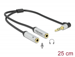 66437 Delock Fejhallgató adapter 1 x 3,5 mm-es, 4 tűs sztereo jack apa - 2 x 3,5 mm-es, 3 tűs sztereo jack anya (CTIA)