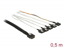 83313 Delock Kábel Mini SAS SFF-8087 > 4 x 7 tűs SATA + oldalsáv, 0,5 m fém