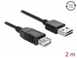 83371 Delock Bővítő kábel EASY-USB 2.0-s A típusú csatlakozódugó > USB 2.0 A-típusú hüvely fekete 2 m