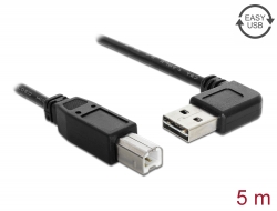 83377 Delock Kábel, EASY-USB 2.0-s A- típusú csatlakozódugó, ívelt bal / jobb > USB 2.0-s B-típusú csatlakozódugó 5 m