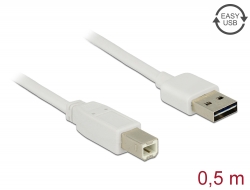 83685 Delock Kábel, EASY-USB 2.0-s A-típusú csatlakozódugó > USB 2.0-s B-típusú csatlakozódugó, 0,5 m, fehér