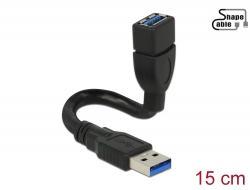 83713 Delock Kabel USB 3.0 Typ-A męski > USB 3.0 Typ-A żeński ShapeCable 0,15 m