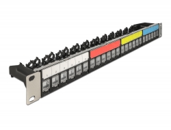 66921 Delock 19″ Keystone Patch Panel 24 port with cable fixing rail, labelling field and dust protection 1U black