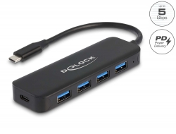 64170 Delock USB Type-C™-hubb 4-portar USB 3.2 Gen 1 med strömförsörjning 85 Watt