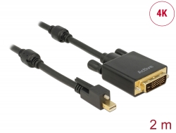 83726 Delock Câble mini DisplayPort 1.2 mâle avec vis > DVI mâle 4K actif noir 2 m