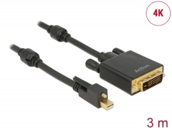 83727 Delock Kabel mini DisplayPort 1.2 samec se šroubky > DVI samec 4K aktivní černý 3 m