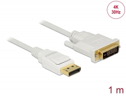 83813 Delock Kábel DisplayPort 1.2 dugó > DVI 24+1 dugó passzív 4K 30 Hz 1 m fehér