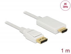 83817 Delock DisplayPort 1.2 kabel muški > High Speed HDMI-A muški pasivni 4K 30 Hz 1 m bijeli