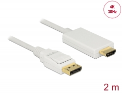 83818 Delock Kabel DisplayPort 1.2 samec > High Speed HDMI-A samec pasivní 4K 30 Hz 2 m bílý