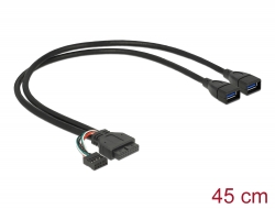 83829 Delock Kabel USB 3.0 Pfostenbuchse + USB 2.0 Pfostenbuchse > 2 x USB 3.0 A Buchse 45 cm