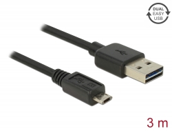 83851 Delock Kábel, EASY-USB 2.0-s A-típusú csatlakozódugó > EASY-USB 2.0-s Micro-B típusú csatlakozódugó, 3 m, fekete