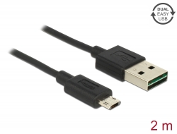 83850 Delock Kábel, EASY-USB 2.0-s A-típusú csatlakozódugó > EASY-USB 2.0-s Micro-B típusú csatlakozódugó, 2 m, fekete