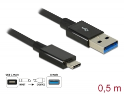 83859 Delock Kabel Super Speed USB 10 Gbps (USB 3.1 Gen 2) USB Type-C™ hane > USB Type-A (hane) 0,5 m koaxial svart Premium