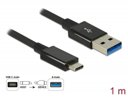 83983 Delock Kabel SuperSpeed USB 10 Gbps (USB 3.1 Gen 2) USB Type-C™ Stecker > USB Typ-A Stecker 1 m koaxial schwarz Premium