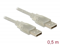 83886 Delock Przewód z wtykiem męskim USB 2.0 Typ-A > wtyk męski USB 2.0 Typ-A, o długości 0,5 m, przezroczysty