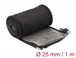 20847 Delock EMI Shielding braided sleeve with zip heat resistant 1 m x 25 mm black
