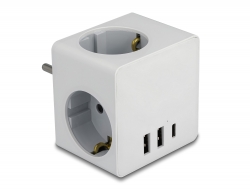 11496 Delock Multi Socket Cube 3-way with childproof lock and USB charger white