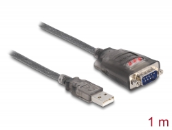 61400 Delock Adapter A-típusú USB 2.0 - 1 x soros RS-232 D-Sub 9 tűs apa anyacsavarokkal, 3 db. LED-del 1 m