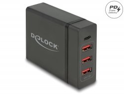 63974 Delock USB punjač 1 x USB Type-C™ PD + 3 x USB Tipa-A 60 W + 12 W