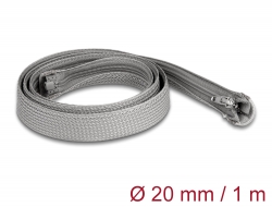 20824 Delock Braided Sleeve with zip fastener heat-resistant 1 m x 20 mm grey
