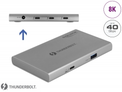 64157 Delock Rozbočovač Thunderbolt™ 4, 3 portový, s přídavným portem SuperSpeed USB 10 Gbps Typu-A 8K